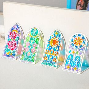 4 Pcs Metal & Resin Elegant Bookmarks Transparent Bookmark Church Stained Windows Classic Cathedral Aesthetic Book Mark Big Size Rainbow Funny Gift for Read Lovers Writers Readers Women Teens Girl