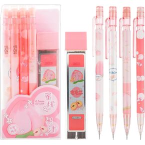 Cute Mechanical Pencil Set Include 4 Pcs 0.5mm Kawaii Mechanical Pencils and 100 Pcs Replacement Pencil Refills, Japanese Cute Stationary School Supplies for Writing Drawing Sketching Drafting