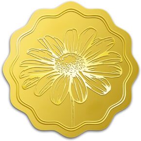 WADORN 100Pcs Daisy Gold Foil Stickers, 2 Inch Blooming Flowers Gold Embossed Envelopes Seals Round Self Adhesive Certificate Seal Labels for DIY Crafts Wedding Party Invitation Greeting Cards