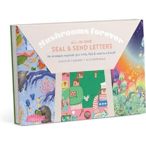Em & Friends Mushrooms Forever Send & Seal Letters: Simple Fold and Seal Stationery, 18 Self-Mailing Letters (6 Designs, 3 Each) & 2 Sticker Sheets