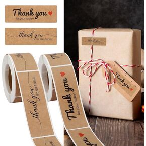 240pcs Thank You Stickers Rectangle Kraft Paper Thank You Labels for Gift Seal Stickers 1''x 3" Self-Adhesive Labels for Packaging Sealing Tags for Shopping Handmade DIY Stickers(Style E)