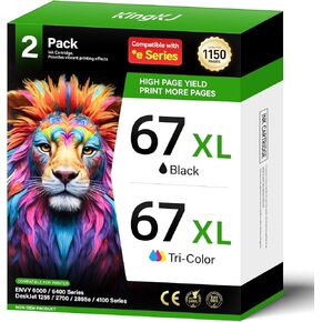 67XL Printer Ink for HP 67 Ink Cartridges Black/Color Combo Pack Replacement for HP Ink 67 XL DeskJet 2700e 2755 2755e 2855e 4155e 4100 4255e Envy 6055e 6000 6055 6400 6455e 6455 Pro 6458 6475 1255