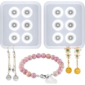 Silicone Jewelry with Hole Molds, 6 Cavity Round Beads, for Jewelry, Polymer Clay, Soap Making, Cabochon Gemstone DIY Crafting Projects
