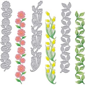 3 Pcs Flower Leaves Border Metal Cutting Dies for Card Making, Flower Edge Die Cuts Carbon Steel Embossing Stencil Template Cutting Tools for DIY Scrapbooking Paper Card Photo Album Craft Supplies