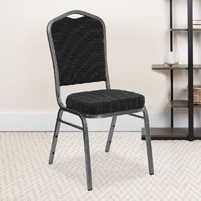 4 Pack Crown Back Banquet Stack Chair in Black Dot Fabric - Silver Vein Frame