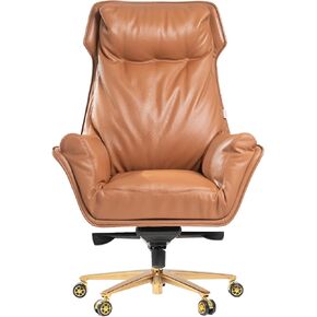 Kinnls Austin Executive Chair Black,Genuine Leather Modern Upholstered Desk Chair Reclining High Back Comfortable Elegant Texture Desk Chair Tilt Angle for New Office Life (Silver Base)