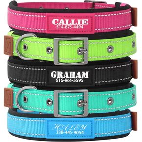 Personalized Dog Collar with UV-Printed Name and Phone Number Custom Adjustable Reflective Nylon Collar for Large Dogs (Metal Buckle)