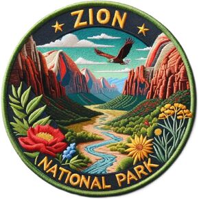 Zion National Park Patch 3" Iron-on Sublimated Applique for Clothing Vest Jacket, Nature Badge, Plants Wildlife, Hiking Trail, Sew-on Decorative Craft, Wild Animal Camping Climbing Cliffs Red Rocks S6