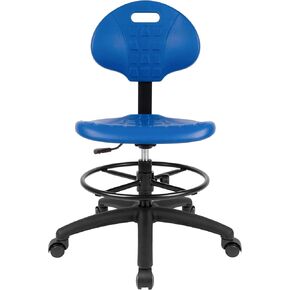 TAKE UR SEAT® Deluxe Polyurethane Drafting Lab Stool Chair, 18" Adjustable Footring, 8" Adjustable Height, 450 lbs seat Capacity,Shipped Within 24 Hours, Blue (Med. Bench Height,Blade Wheels)