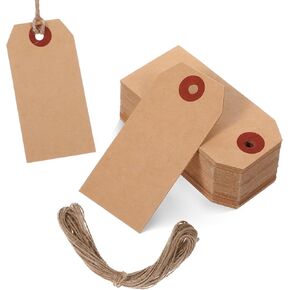 100 Pcs Gift Tags with String Attached, Kraft Paper Hang Tags Marking Price Tags Display Label with Reinforced Hole Blank Writable Labels for Jewelry, Clothing, Inventory Tags 2.75 x 1.38in