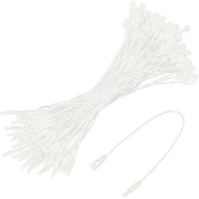 MECCANIXITY Cotton Hang Tag String Snap Lock Pins Loop Price Tag Fastener Plastic Tags Ties White 4.7 Inch Pack of 100