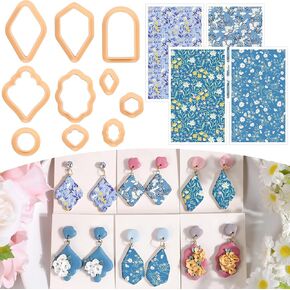 Puocaon Basic Polymer Clay Cutters - 12 Pcs Dangle Earring Clay Cutters Ornate Frame with Bohemian Transfer Sheets