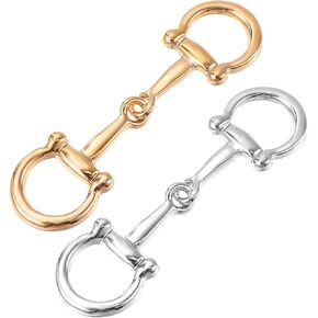 Horsebit Silk Scarf Buckle 2 Pcs - Luxury Metal Scarf Ring Clasp for Women, Gold & Silver Vintage Muffler Accessories (Elegant Horsebit Design)