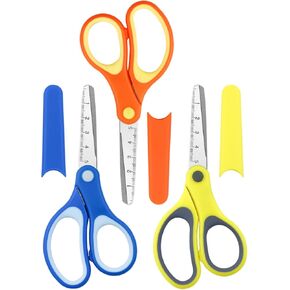 3 Pcs Kids Scissors, Right Left Handed Use, Safety Toddler Scissors with Cover for Craft Classroom, 5.71 Inches