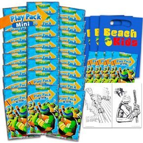 Teenage Mutant Ninja Turtles Party Favors Birthday Set - 24 Mini TMNT Activity Play Packs | Coloring Pages Book, Stickers, Loot Bags | TMNT Birthday Party Supplies for Kids