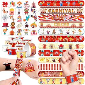 60 PCS Carnival Party Favors Set - 36 Temporary Tattoos & 24 Slap Bracelets for Kids, Perfect for Circus-Themed Party Decorations, Classroom Rewards and Carnival Birthday Supplies