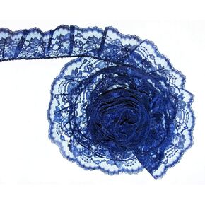 Ruffled Floral Lace Trim Ribbon 3 Inch Wide Crafts by 5 Yards for Decorating Craft Wedding Home Decor Navy Blue