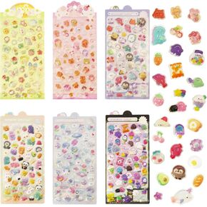 6 Sheets 3D Puffy Stickers 280 PCS Resin Kawaii Sticker Butterfly Flower Animal Cute Stickers Decorative Resin Sticker for Scrapbooking Journals Laptops Phone Case