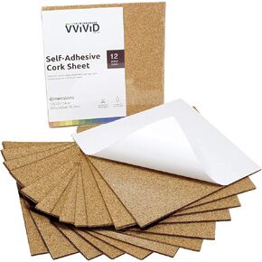 VViViD Adhesive Backed 12 Inch by 12 Inch Square 1/4 Inch Thick Cork Foam Board Pack (12 Pack)