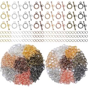 Inbagi 560 Pcs Toggle Clasps for Jewelry Making Include 160 Pairs Toggle Clasps Connectors Metal Bar and Ring Closures with 400 Pieces Jump Rings for Necklace Bracele Making(8 Colors)