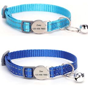 2 Pack Personalized Cat Collar with Cat ID Tags,Safety Breakaway Release Kitten Custom Collars with Bell for Boy & Girl Cats