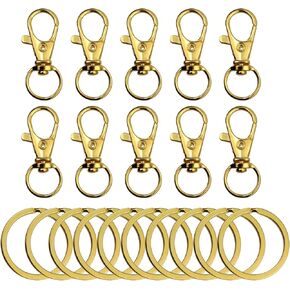 10 Pack Gold Snap Hooks and Key Rings, 5Pcs Keychains Clips Hooks and 5Pcs Key Chain Rings, Lobster Claw Clasp for Keychain Jewelry Making (10)