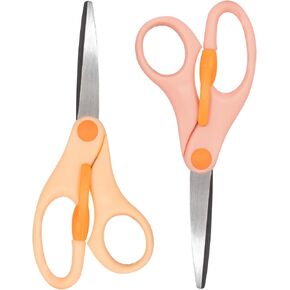 Small Student Kids Craft Scissors,Anti-Pinch Design for Children's Paper Cutting，Ages 4-8, 5-Inch(2Pack）(Orange+Pink)
