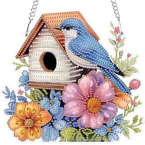 MXJSUA Birdhouse Flowers خاصة مجموعات فن الرسم الماس المعلقة للبالغين ، مجموعة الحجارة القلادة من أكريليك أكريليك كريستون للزخارف المنزلية والهدية