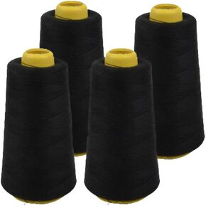 4 Pack of 6000 (24,000 Total) Yard Spools Black Sewing Thread All Purpose 100% Spun Polyester Overlock Cone