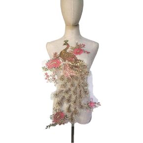 Lace Applique,DIY Patch Clothing Accessories Peacock Sequins Embroidery Sewn Sequins Glitter Needlework Accessories Mesh Sequin Fabric DIY Applique for Clothes Dress, White