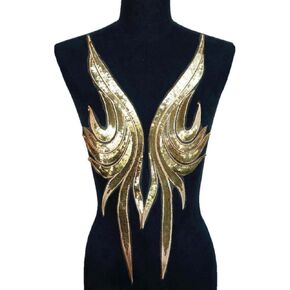 Lace Applique,DIY Patch Clothing Accessories 2PCS Royal Blue Gold Sequin Lace Fabric Embroidered Gown Appliques Noble Sexy Collar Sew Patches for Wedding Decor Dress DIY