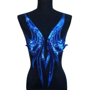 Lace Applique,DIY Patch Clothing Accessories 2PCS Royal Blue Gold Sequin Lace Fabric Embroidered Gown Appliques Noble Sexy Collar Sew Patches for Wedding Decor Dress DIY