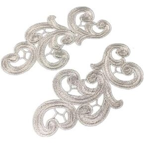 Lace Applique,DIY Patch Clothing Accessories DA89 White Black Embroidery Flower Patches lace Applique Collar Wedding Dress Formal Accessories Fabric 17CM*9CM 5pairs-Silver