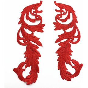 Lace Applique,DIY Patch Clothing Accessories 1 Mirror Pair Gold Silver lace Embroidery Applique Accessories DIY lace Collar lace Fabric Patch, Red