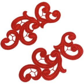 Lace Applique,DIY Patch Clothing Accessories DA89 White Black Embroidery Flower Patches lace Applique Collar Wedding Dress Formal Accessories Fabric 17CM*9CM 5pairs-red