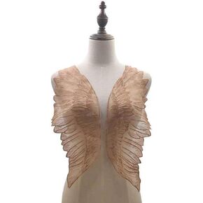 Lace Applique,DIY Patch Clothing Accessories 2PCS White Black Fabric Feather Wings Wedding Gown Appliques Embroidered Lace Collar Sew On Patches for Dress DIY Decoration
