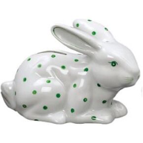 Green Polka Dot Bunny Design Coin Bank 5.5 inches Long x 3.75 Inches Tall
