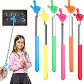 6PCS Extendable Pointer Finger,Classroom Pointer 2 Fingers, Multifunctional Teacher Pointers Stick, Classroom Supplies for Primary School and Kindergarten Teachers, 6 Colors