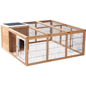 PawHut Rabbit Hutch Bunny Cage with Openable Main House, Indoor Outdoor Waterproof Rabbit House, Guinea Pig Cage for Small Animals with Three Ventilation Doors, Natural
