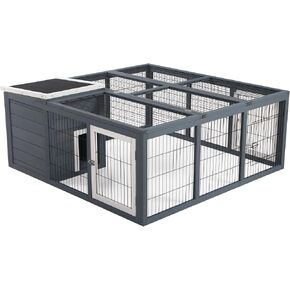 PawHut Rabbit Hutch Bunny Cage with Openable Main House, Indoor Outdoor Waterproof Rabbit House, Guinea Pig Cage for Small Animals with Three Ventilation Doors, Natural in Kuwait