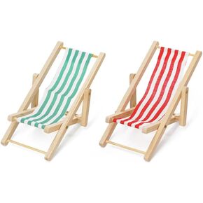 Odoria 1/12 Miniature Beach Chair 2Pcs Dollhouse Furniture Outdoor Accessories, Yellow and Green