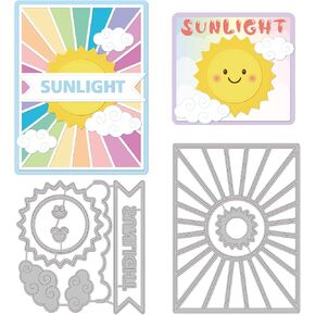 BENECREAT 2Pcs Smile Sun Cutting Dies Stencils, Frame Sunlight Cloud Carbon Steel Stencil Templates for Scrapbooking, Card Making, Embossing DIY Paper Card