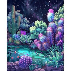 Arpilul Cactus Paint حسب الرقم للطلاء البالغين النخاعي حسب الرقم ، والطلاء بأرقام للمبتدئين للبالغين ، وطلاء البالغين بواسطة مجموعات الأرقام على القماش لزخارف فن الجدار المنزلي والهدايا 16x20inch (Z-YH25)