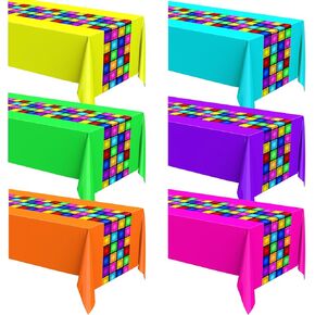 Irenare 6 Sheets Disco Tablecloth 70s Neon Table Cloths Black Plastic Rectangle Tablecover Car Table Cloths for Woman and Man for Disco Party Neon Birthday Party Decorations (Multicolor)