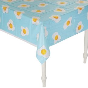 Fun Express Brunch Party Fried Egg Tablecover - Party Supplies - 1 Piece - Patterned with Yellow and White to Resemble a Fried Egg