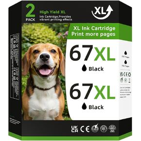 67XL Black Ink Cartridge Compatible for HP Ink 67 for HP 67 Black Ink Cartridges Fit for DeskJet 2700 2700e 2755e 2855e 4155e 4255e 4100e for Envy 6000 6055e 6400 6455e Printer Ink 67 XL (2-Pack)