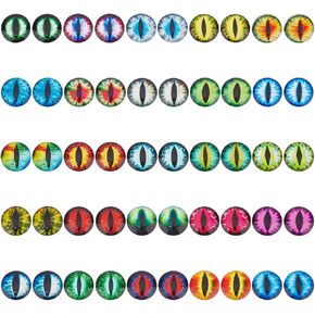 PH PandaHall 50PCS Glass Dragon Eyes, 25 Style 30mm Animal Craft Eyes Half Round Dome Glass Cabochon Flatback Horse Eyes Cat Eyes for Sculptures Props Halloween and Clay Animals Making