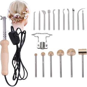 Electric Fabric Flower Maker, Fake Flower Making Tool Set with 17 Ironing Heads and Adjustable Temperature Handle and Anti-scalding Bracket, for Making Artificial Fabric Flowers