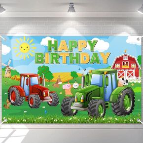 Avezano Farm Birthday Backdrop for Kids Green Grass Tractor Birthday Party Decorations Farm Animals Theme Bday Banner 70.8 x 43.3 Inch