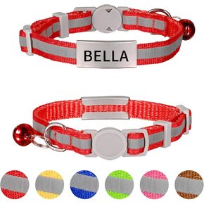Lareine Reflective Cat Propaway مع Bell and Id Tag-مع خيارات التخصيص (7 "-10" عنق ، عاكسة حمراء)